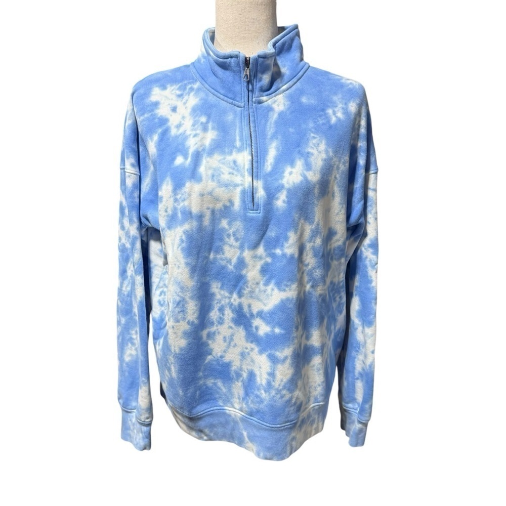 Gear for Sports Big Cotton Quarter Zip Blue White Tie Dye. Soft Comfy Sz: Large
